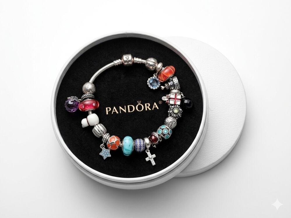 Authentic Pandora Sterling Silver Charm Bracelet Fully Loaded Charms Murano Rare